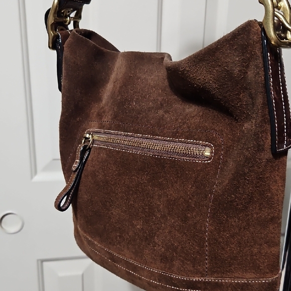 Coach REHAB Dark Brown Suede Bag Crossbody with Tassel - Picture 5 of 13